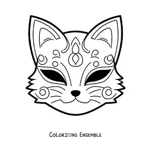 Image à colorier d’un masque de Kitsune