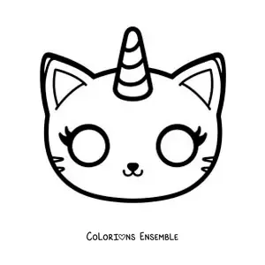 Image à colorier d’un masque de chat-licorne kawaii pour les filles