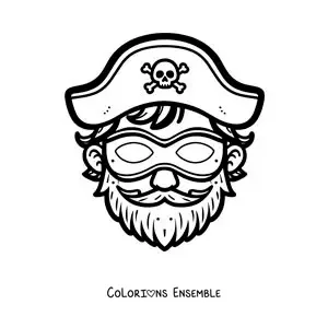 Image à colorier d’un masque de pirate avec un chapeau et une barbe