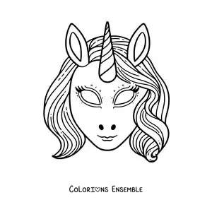 Image à colorier d’un masque de licorne
