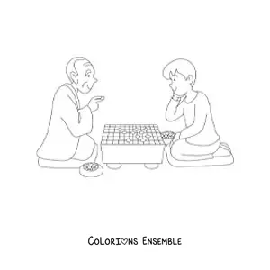 Image à colorier d'un papi qui joue avec son petit-fils