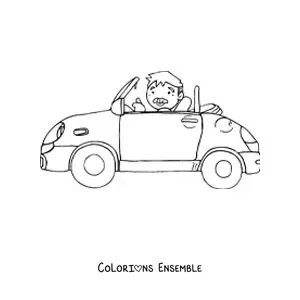 Image à colorier d'un papi moderne qui conduit une voiture