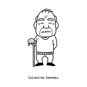 Image à colorier d'un papi debout qui tient une canne