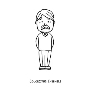 Image à colorier d'un papi debout avec une moustache et un pull