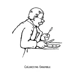 Image à colorier d'un papi avec des lunettes qui mange