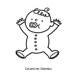 Image à colorier d'un bébé avec une tétine qui ouvre les bras