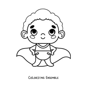 Image à colorier d'un bébé en couche avec une cape de super-héros
