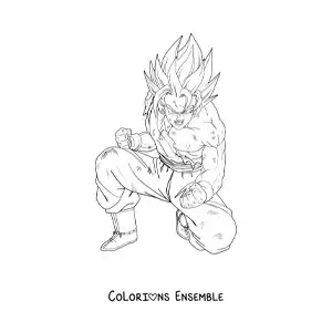 Image à colorier de Goku agenouillé en mode Ultra Instinct