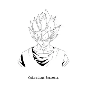 Image à colorier du buste de Goku en mode Super Saiyan