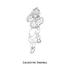 Image à colorier de Goku en mode Super Saiyan qui lance le Kamehameha