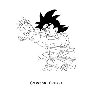 Coloriage de Goku vu de côté en train de lancer son Kaméhaméha