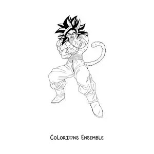 Coloriage de Goku Super Saiyan 4 en train de lancer son Kaméhaméha