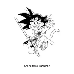 Coloriage de Goku enfant en train de sauter