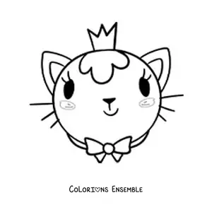 Image à colorier du visage d’une chatte princesse arborant une couronne et un nœud