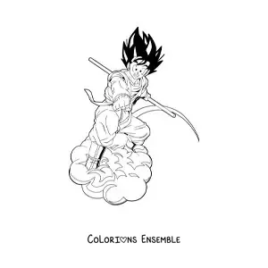 Coloriage de Goku adulte sur le Nuage magique