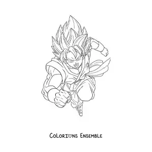 Coloriage de Goku en mode Super Saiyan Blue