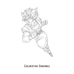 Coloriage de Goku qui attaque en mode Super Saiyan Blue