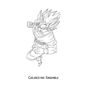 Coloriage de Goku en position de combat en mode Super Saiyan phase 1