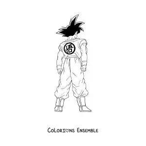Coloriage de Goku debout, vu de dos