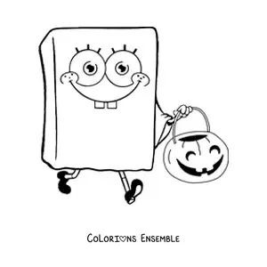 Coloriage de Bob l’éponge déguisé en fantôme pour Halloween