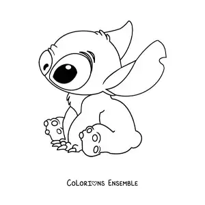Coloriage de Stitch tout kawaii, assis
