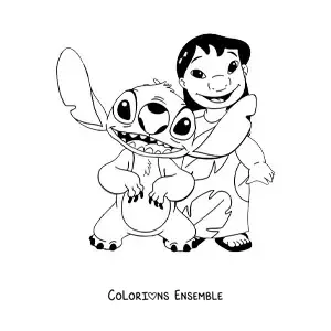 Coloriage de Lilo aux côtés de Stitch