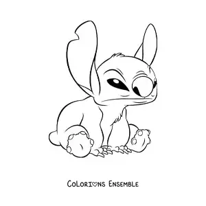 Coloriage de Stitch assis, en colère