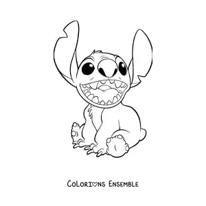 Coloriage de Stitch assis et souriant