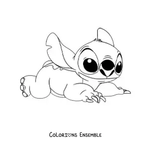 Coloriage de Stitch allongé