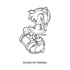 Coloriage d’Amy de Sonic avec un marteau