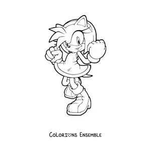 Coloriage d’Amy de Sonic en position de combat