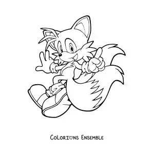 Coloriage de Tails de Sonic qui court en regardant derrière lui