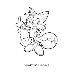 Coloriage de Tails de Sonic qui pointe du doigt vers la gauche