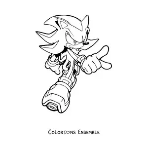 Coloriage de Shadow de Sonic qui pointe du doigt vers l’avant