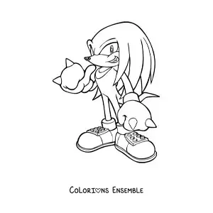 Coloriage de Knuckles de Sonic en position de combat