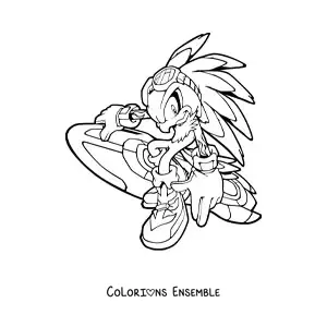 Coloriage de Jet de Sonic tenant sa planche