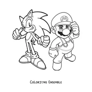 Coloriage de Sonic aux côtés de Mario