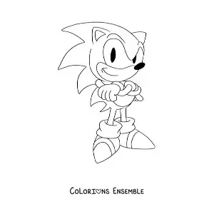 Coloriage de Sonic dans sa version classique, les bras croisés