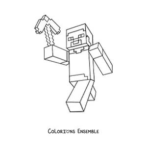 Coloriage de Steve de Minecraft marchant avec une pioche à la main