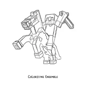 Coloriage de Steve sur un cheval de Minecraft