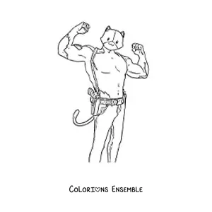 Coloriage de Meowscles de Fortnite qui montre ses muscles
