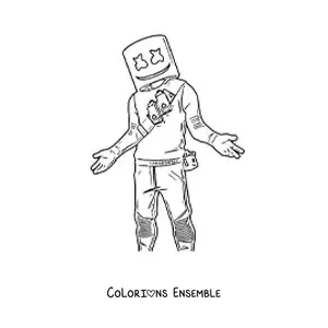 Coloriage de Marshmello de Fortnite, les bras ouverts