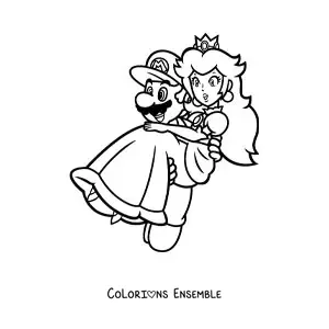 Coloriage de Mario sauvant la princesse Peach