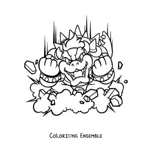 Coloriage de Bowser de Mario Bros attaquant au combat