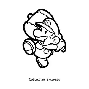 Coloriage de Paper Mario tenant un marteau