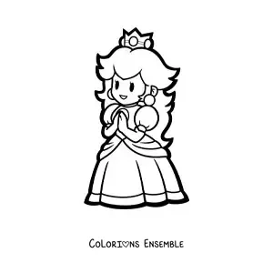 Coloriage de Paper Peach de Mario Bros en train de sourire