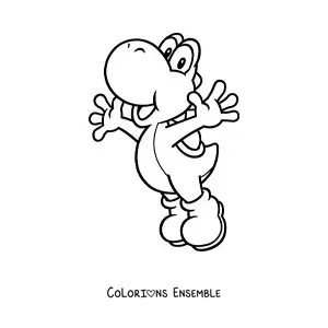 Image à colorier de Yoshi de Mario Bros en train de sauter