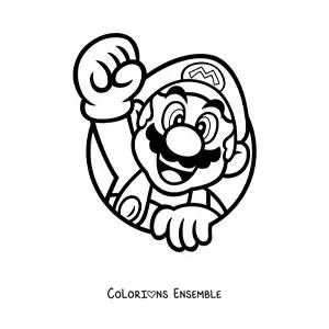 Image à colorier de Mario levant le poing