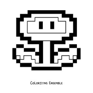Image à colorier d’une fleur de feu de Mario Bros en 8 bits
