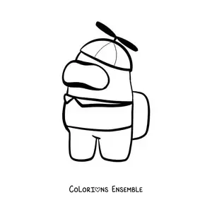 Image à colorier d’un membre d’équipage d’Among Us avec un chapeau à hélice
